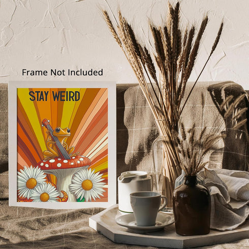 Posterizer 1 pcs-weird frog playing music in psychedelic nature-stay weird 2-Fantasy & Fiction Art-Comedy Art-Living Room Bedroom Decor- unframed ...
